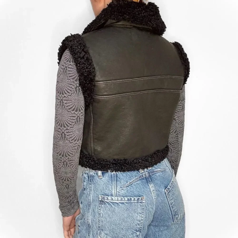 BDG /Urban Outfitters Donald Faux Leather Sherpa Moto Vest NWOT Size S-P Black